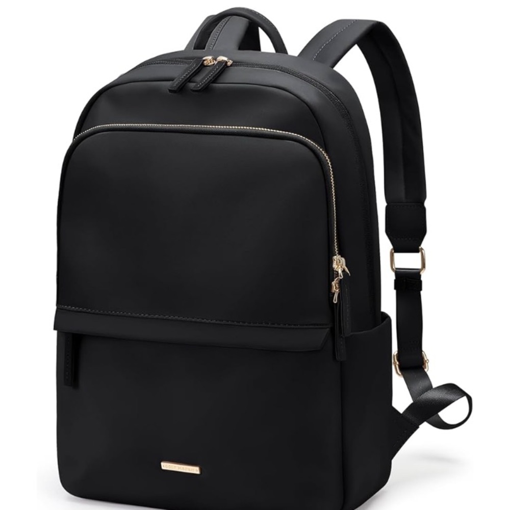 Classic Black Women's Backpack with Gold Hardware